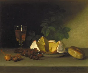 Ainda vida com vinho, bolo e nozes, 1819